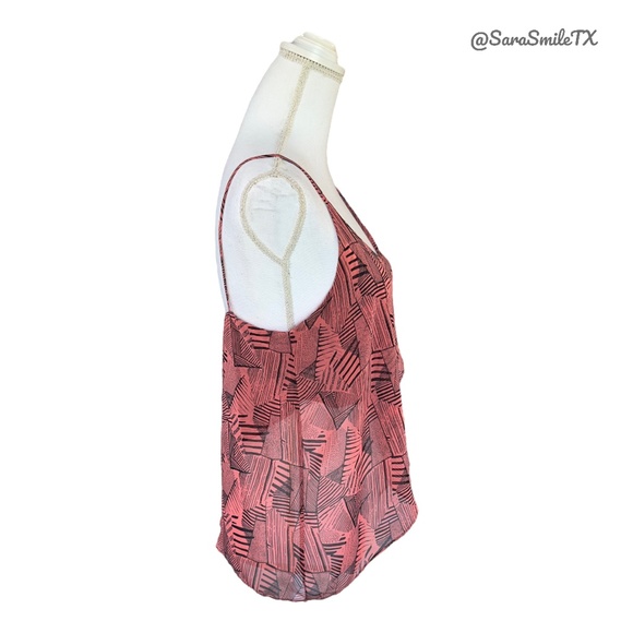 SOPRANO Salmon Pink Black Geo Print Asymmetrical Swing Camisole Tank Top - Picture 12 of 13